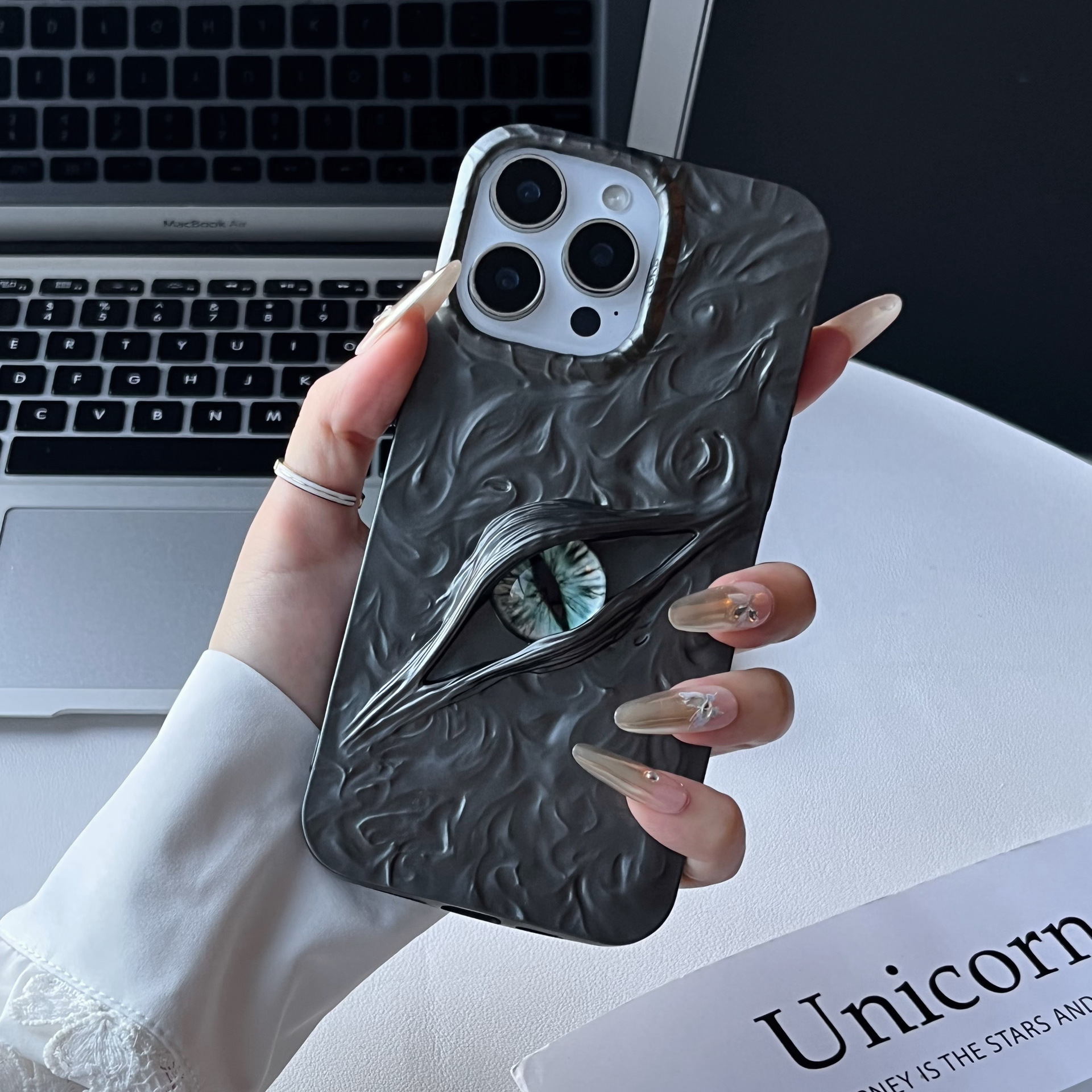 Wrinkled Funny 3D Eyes Phone Case iPhone 17 Pro Max Compatible with Apple 16/15 Pro Electroplated Matte Protective Case