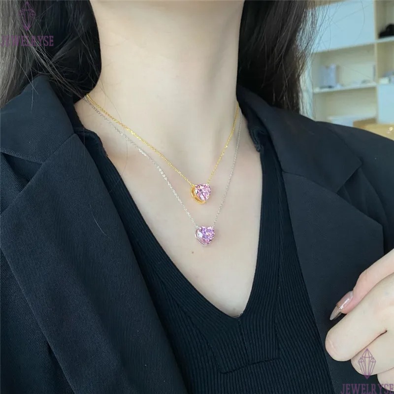 luxury heart necklace desinger for woman 925 sterling silver jewelry white pink diamond pendant cubic zirconia choker 18k gold chain necklaces girlfri