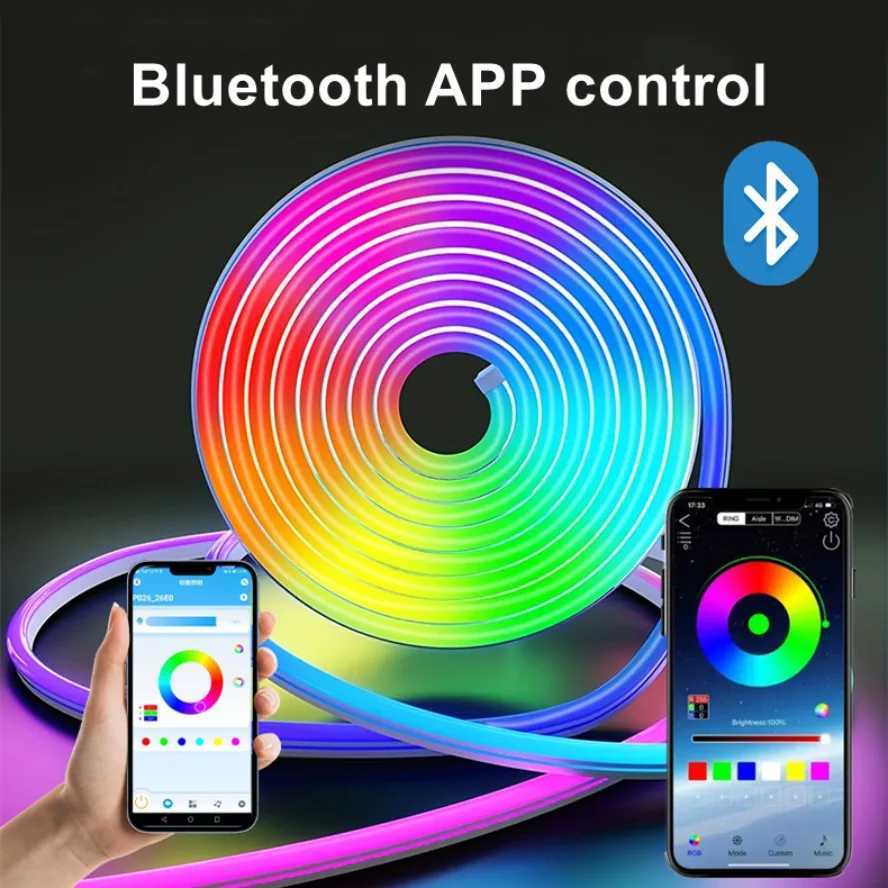 5V RGB Neon Strip Light 1M 2M 3M 5M USB Waterproof Flexible Ribbon Tape Neon Lights with Bluetooth Remote Control for Home Decor H251201