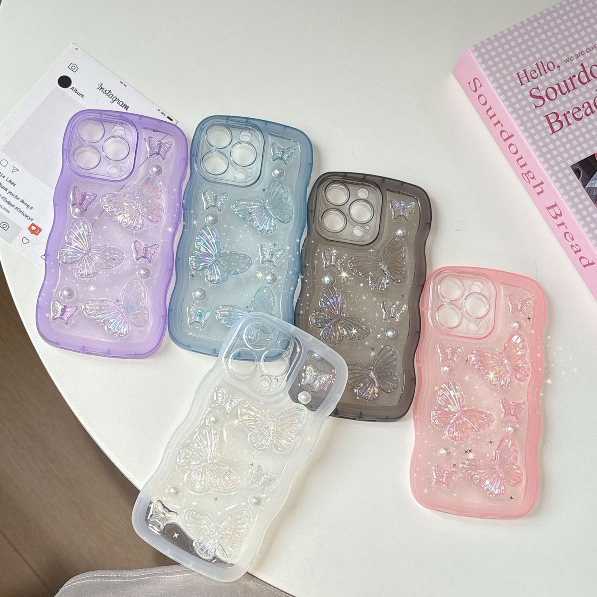 Wave Epoxy 3D Butterfly Phone Case iPhone 17 Pro Max Compatible with iPhone 16 Pro Transparent Protective Case