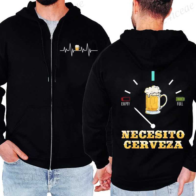 Popular Fun Cerveza Letter Print Hooded Hoodies Zip Up Mens Sweatshirts He Cerrado Ms Bares Casual Hoodies Beer Party Jackets J251203