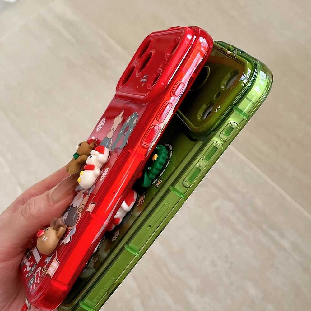 3D Christmas Lanyard Phone Holder Case for iPhone 17 16 15 14 13 12 11 Pro Max Plus Elk Santa Claus Shockproof Mirror Cover J251202