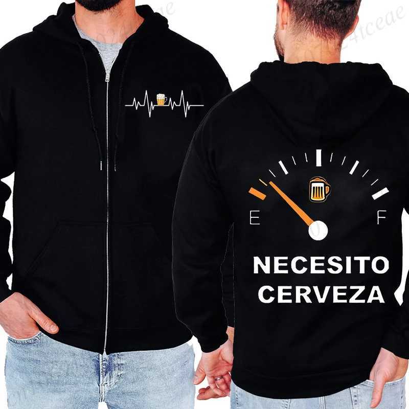 Popular Fun Cerveza Letter Print Hooded Hoodies Zip Up Mens Sweatshirts He Cerrado Ms Bares Casual Hoodies Beer Party Jackets J251203