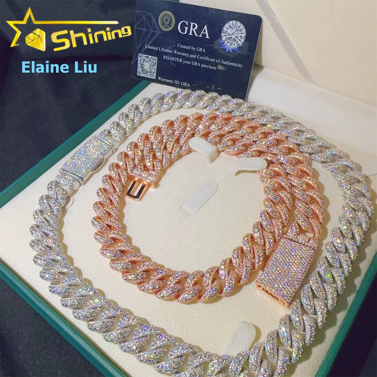 Pass Diamond Tester Hip Hop Jewelry 15mm Sterling Silver 925 Moissanite Cuban Miami VVS Moissanite Cuban Link Chain Necklace