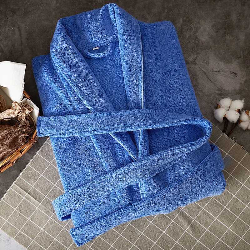 Winter Solid Color Thick Bathrobe Men 100 Cotton Long Towel Fleece Lovers Bathrobe Soft Hotel Robe Ladies Casual Homewear C251202