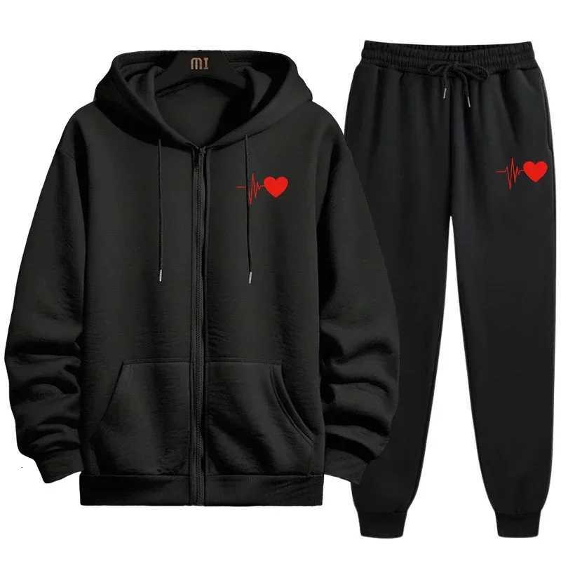 Mens set sports hooded sweatshirt black sweatpants autumn and winter casual sports zipper hooded sweatshirt jogging set W251202