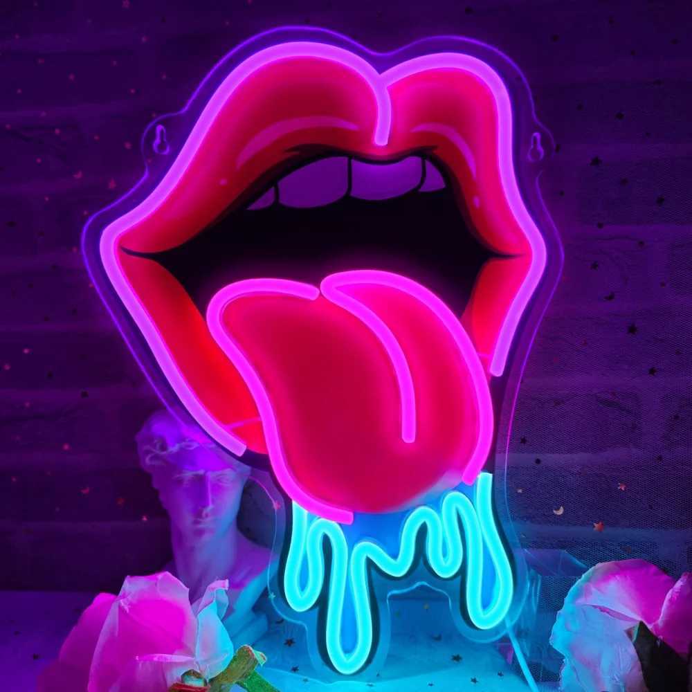 Lip tongue Neon Sign USB Dimmable LED Neon Light Sign Wall Art Decoration for Gameroom Bedroom Livingroom Party Birthday Gift H251201