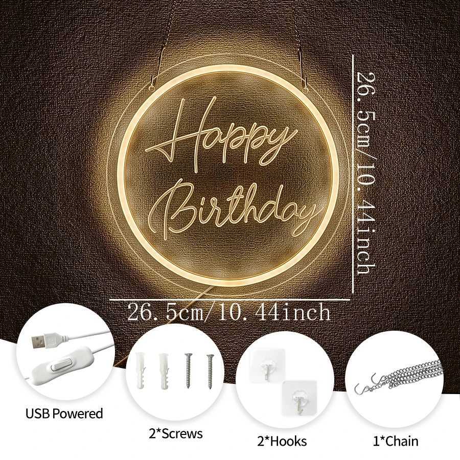 Happy Birthday Neon Sign for Wall Decor USB Powered LED Neon Sign with Switch Ideal for All Ages Home Party Decor H251201