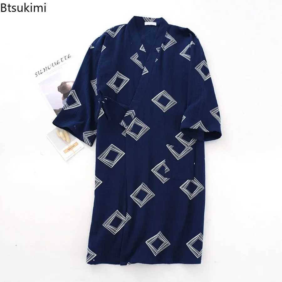 Mens Cotton Crepe Cloth Pajamas Robe Japanese Kimono Cardigan Sleepwear Print Homewear Two-layer Gauze Comfort Bathrobe for Men C251202