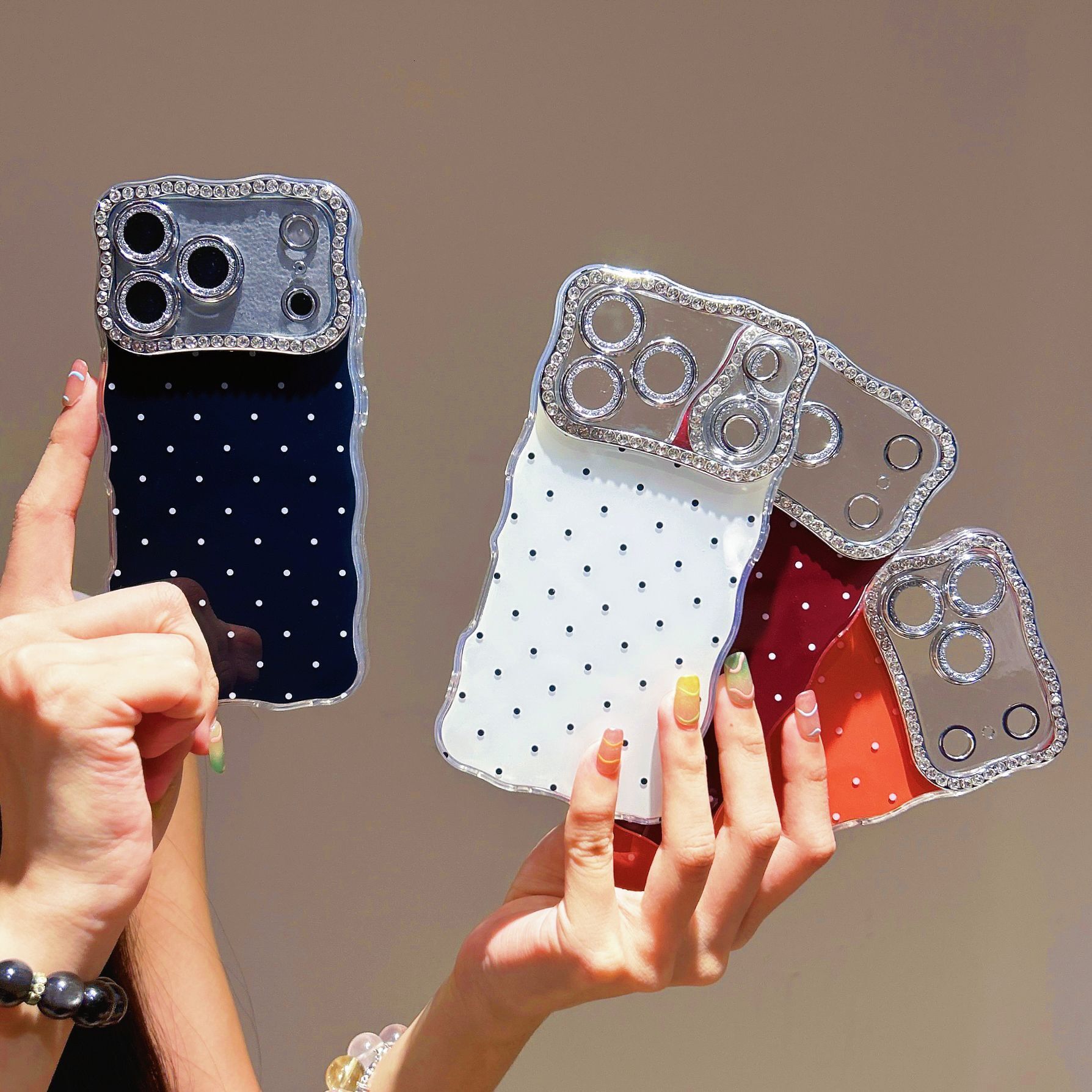 Twisted Edge Polka Dot Phone Case iPhone 17 Pro Max Compatible with Apple 16/15 Pro Diamond Lens Hard Protective Case