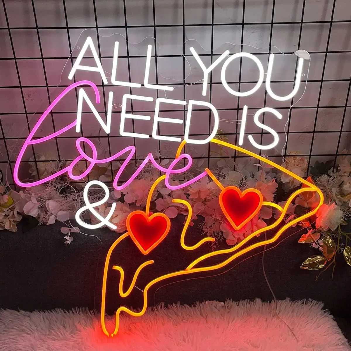 All You Need Is Love Pizza USB Powered Led Neon Sign Dimmable Neon Light Wall Decor For Room Decor Office Party Birthday Gift H251201