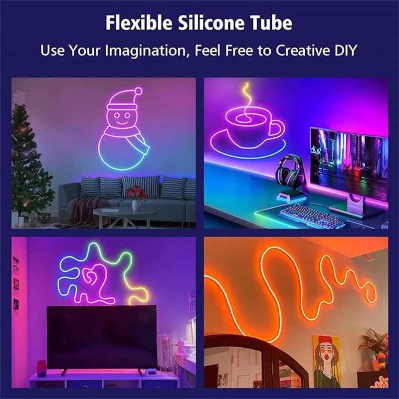 5v Smart RGB Neon Light Strip USB App/Remote Control Music Sync Waterproof Flexible Neon Strip for Bedroom Game Party Decoration H251201