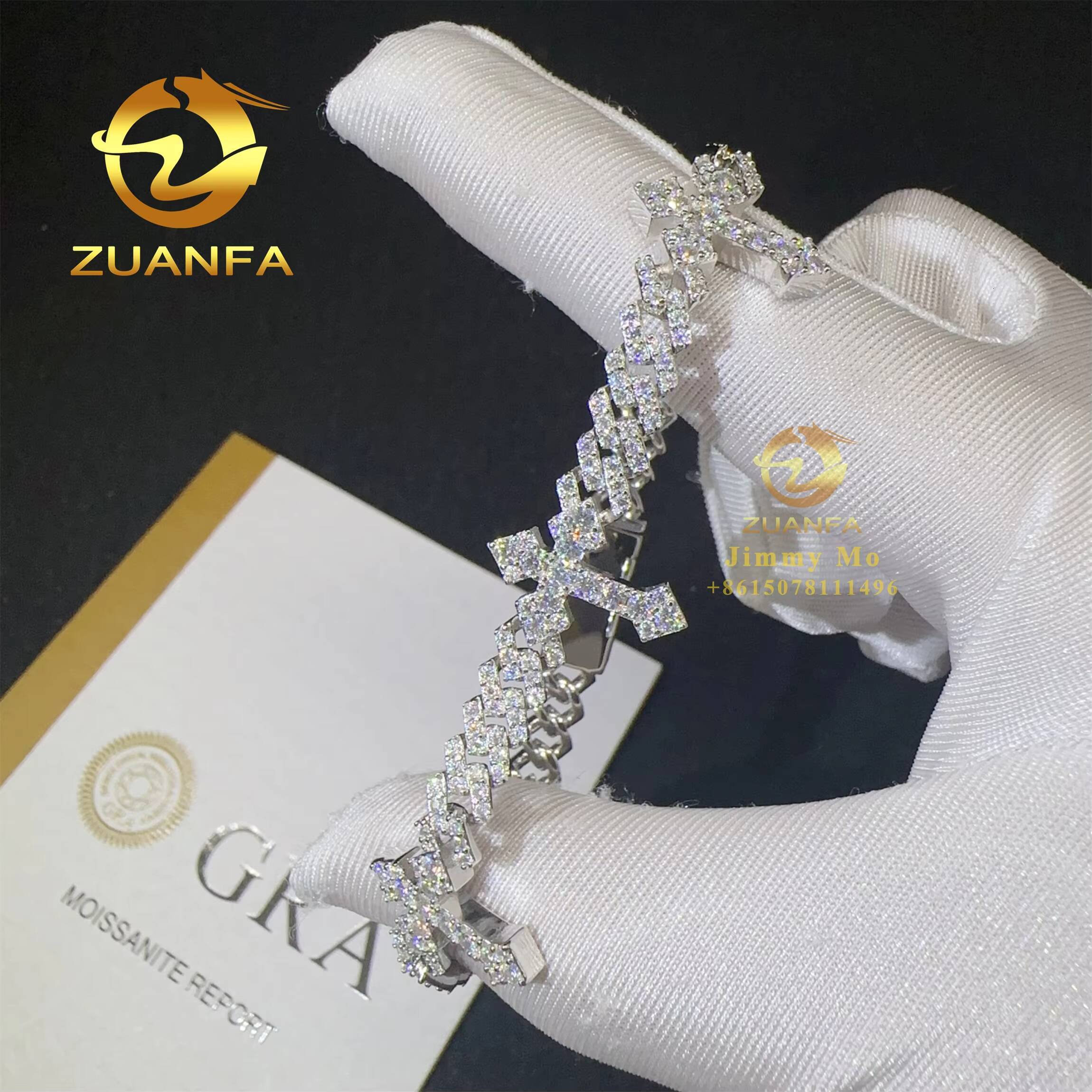 Bulk Stock Rapper Jewelry Iced Out Cross Design Moissanite Cuban Chain 6mm Hip Hop Bracelet 925 Silver Cuban Link Bracelet