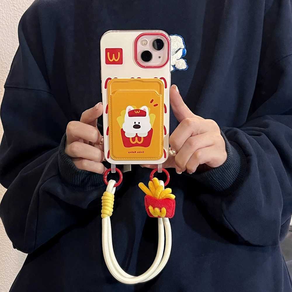 Cute 3D French Fries Dog Wallet With Chain Phone Case For iPhone 15 14 13 11 12 Pro Max Plus X XR Plush Doll Card Lanyard Cover J251202