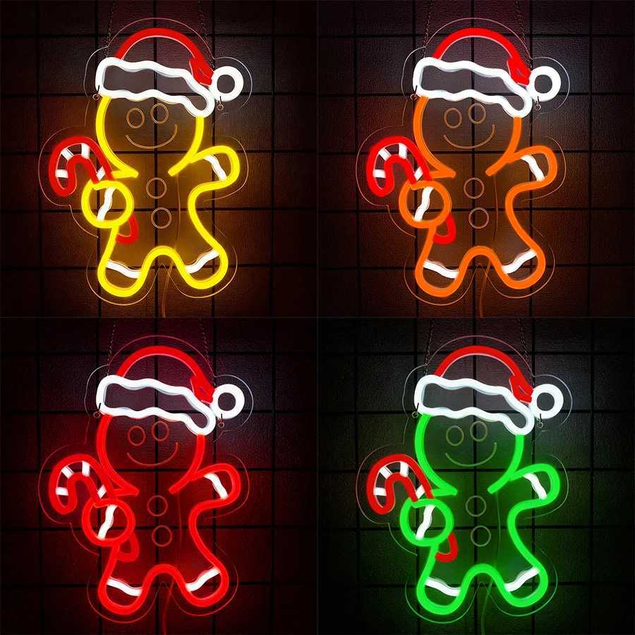 Christmas Led Neon Sign 3D Carved Gingerbread Man Icon Suitable For Bedroom Winter Party Home Decor Christmas Girl Gift H251201