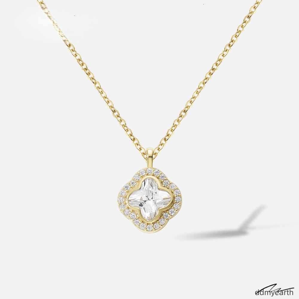Sterling Sier Clover Pendant Women Square Zircon Link Chain Necklace For Parties Gifts Ddmyhome Ddmyhome