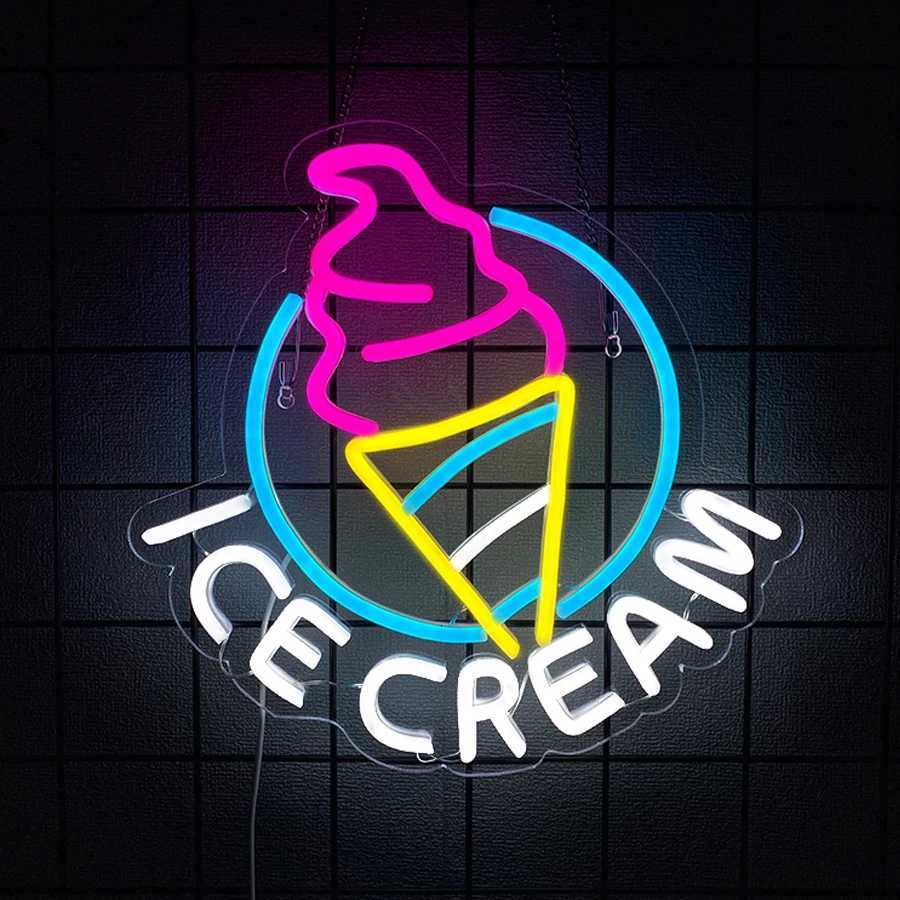 Ice Cream Led Neon Sign Food Icon Business Wall Lamp Usb Powered Used For Decor Of Cold Drinks Shops Restaurants And Cafes H251201