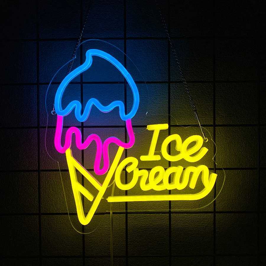 Ice Cream Led Neon Sign Food Icon Business Wall Lamp Usb Powered Used For Decor Of Cold Drinks Shops Restaurants And Cafes H251201