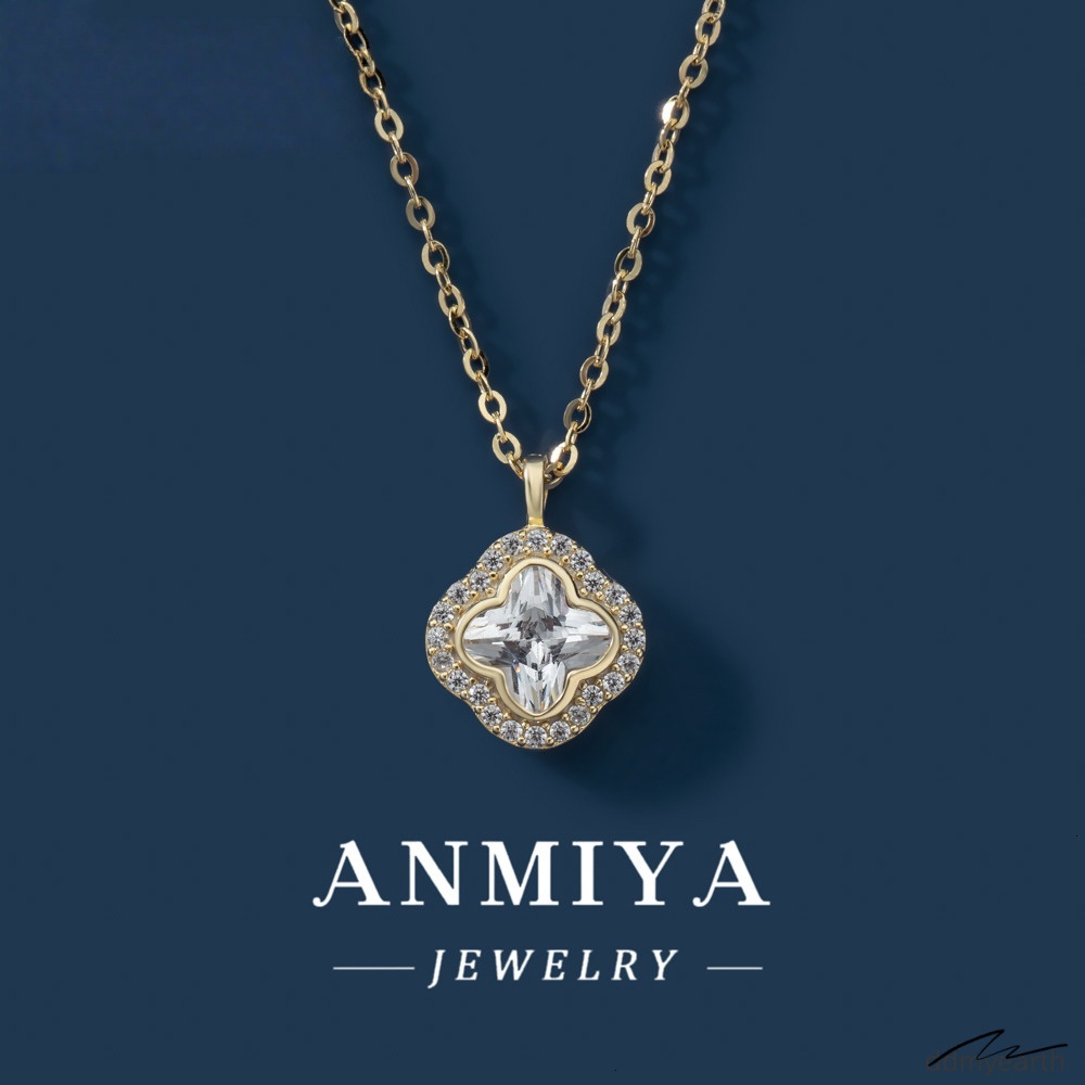 Sterling Sier Clover Pendant Women Square Zircon Link Chain Necklace For Parties Gifts Ddmyhome Ddmyhome