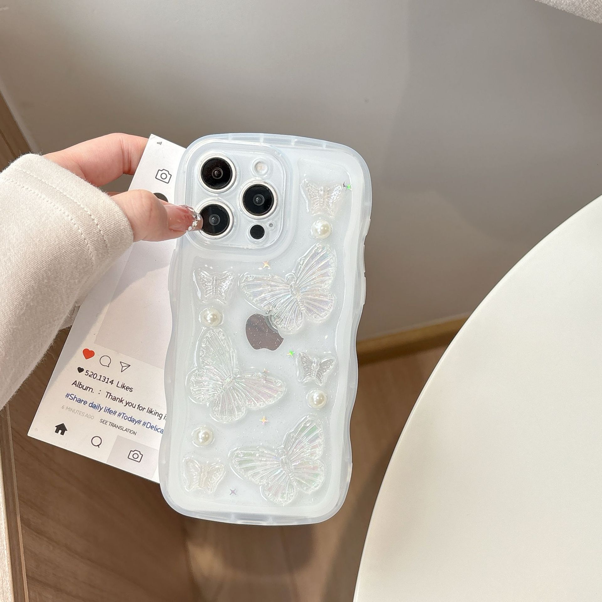 Wave Epoxy 3D Butterfly Phone Case iPhone 17 Pro Max Compatible with iPhone 16 Pro Transparent Protective Case