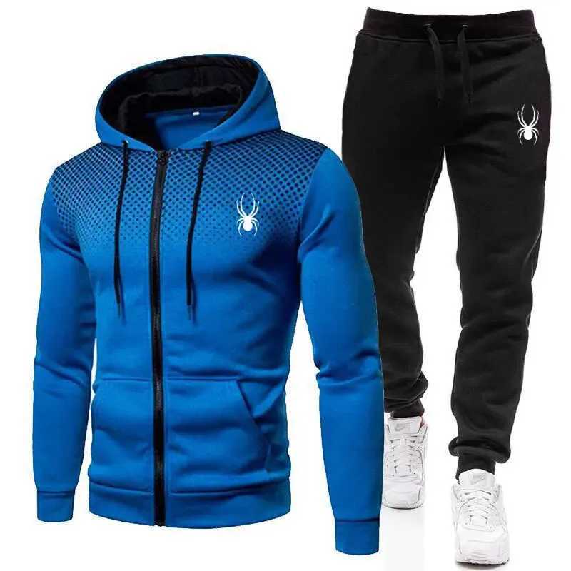 Spring And Autumn New Mens Set Casual Sportswear Printed Hooded Zipper Jacket Trousers Two-piece Fashion Mens Clothing W251202