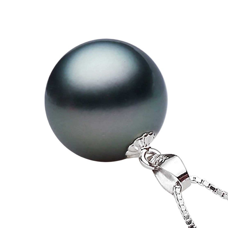 AnuJewel 18K white gold 9-1m natural Tahitian black pearl Mo silica pendant necklace silver chain sea pearl wholesale 241025
