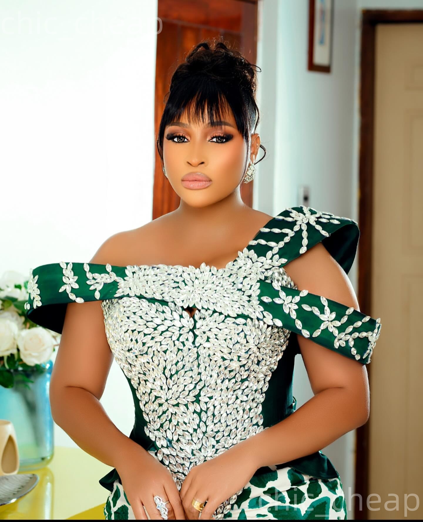 Aso Ebi Green Mermaid Prom Dresses 2026 Crystals Printed Evening Formal Party Second Birthday Engagement Gowns Plus Size Dress For Special Occasions