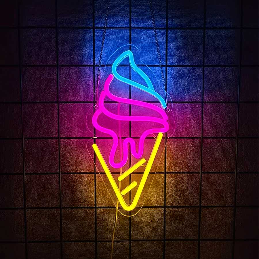 Ice Cream Led Neon Sign Food Icon Business Wall Lamp Usb Powered Used For Decor Of Cold Drinks Shops Restaurants And Cafes H251201