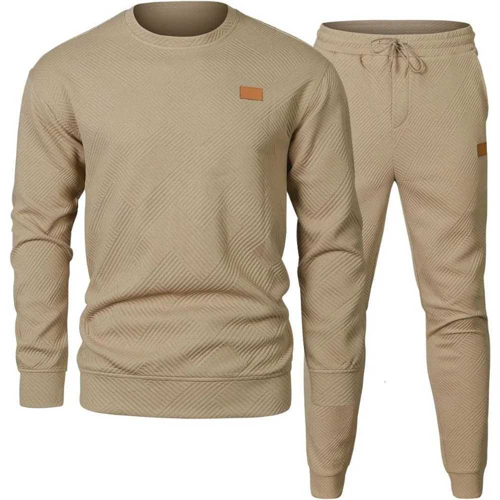 Mens Fall Winter Crew Neck Sweatshirt Set Soft Pullover Joggers Loungewear Casual Comfort Fit 2-Piece Outfit W251202