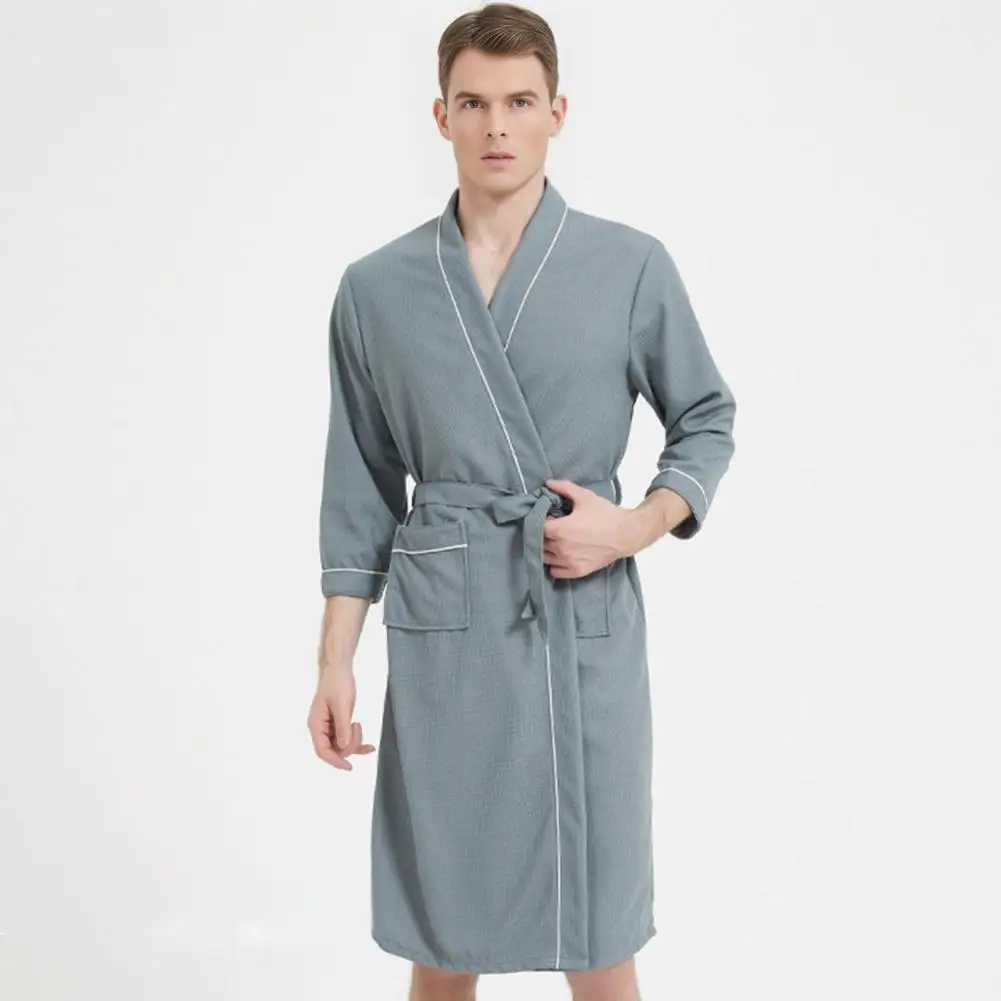Men Spring Autumn Bathrobe Solid Color Nightgown Knee-length Gown Soft Lounge Robe Home Hotel Pajamas Clothes Male For Couples C251202
