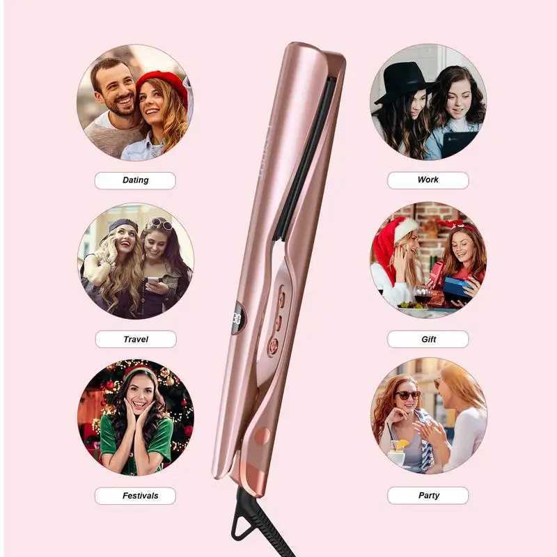 LANDOT 2-in-1 Flat Iron Curling Iron with 12 Temp Settings Ceramic Coating for Salon-Perfect Straightening Curling C251202