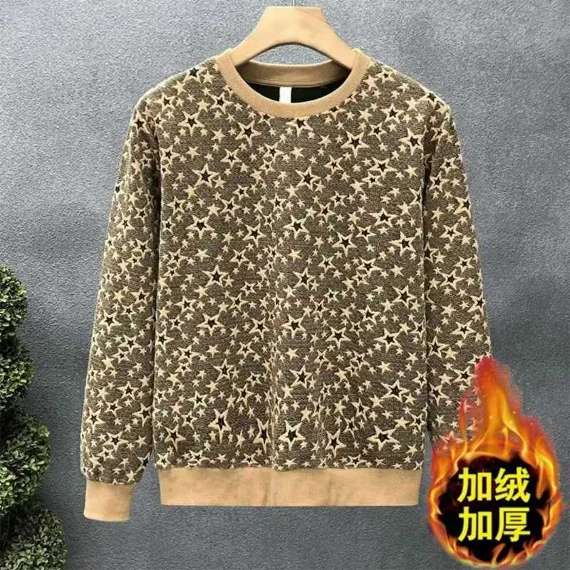 Autumn Winter Velvet Thickened Handsome Sweatshirt Mens Trendy Brand Tops Bottoming Shirt Thermal Underwear J251203