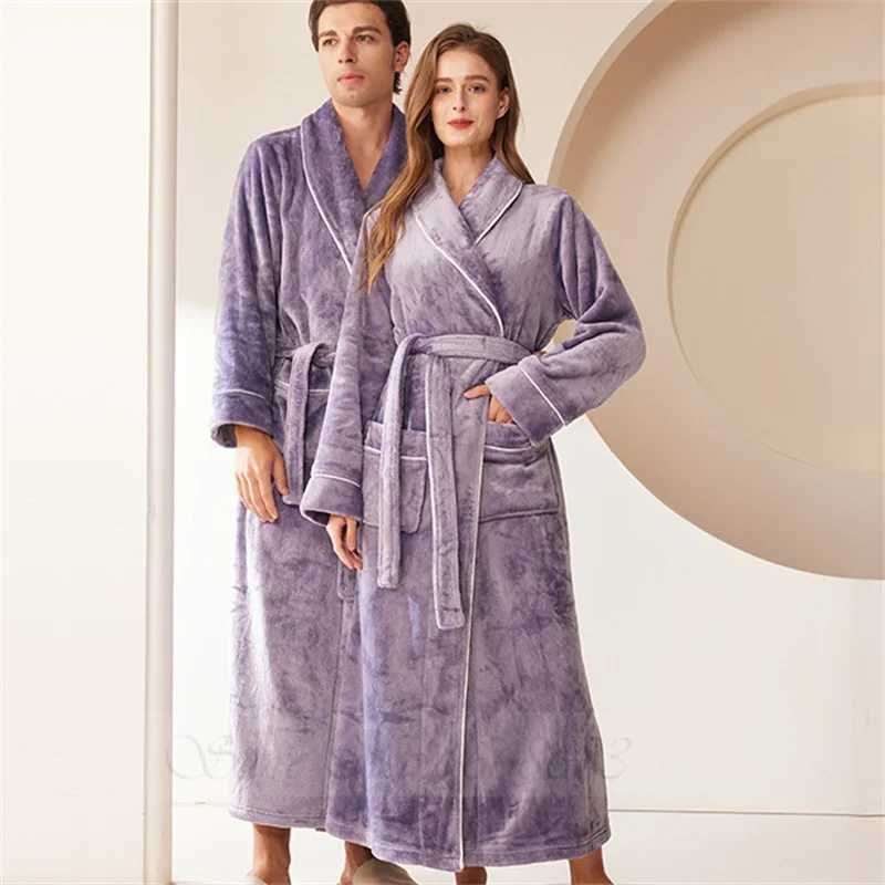 Plus Size Thick Flannel Couples Robe Homewear Autumn Winter Male Kimono Bathrobe Gown Loose Coral Fleece Sleepwear Lounge Wear C251202