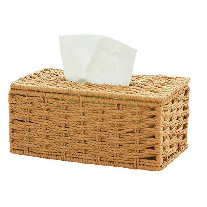 New Woven Tissue Box Imitation Rattan Woven Grass Tissue Storage Box Luxury Tissue Paper Holder He Living RoTable Decoration H251201