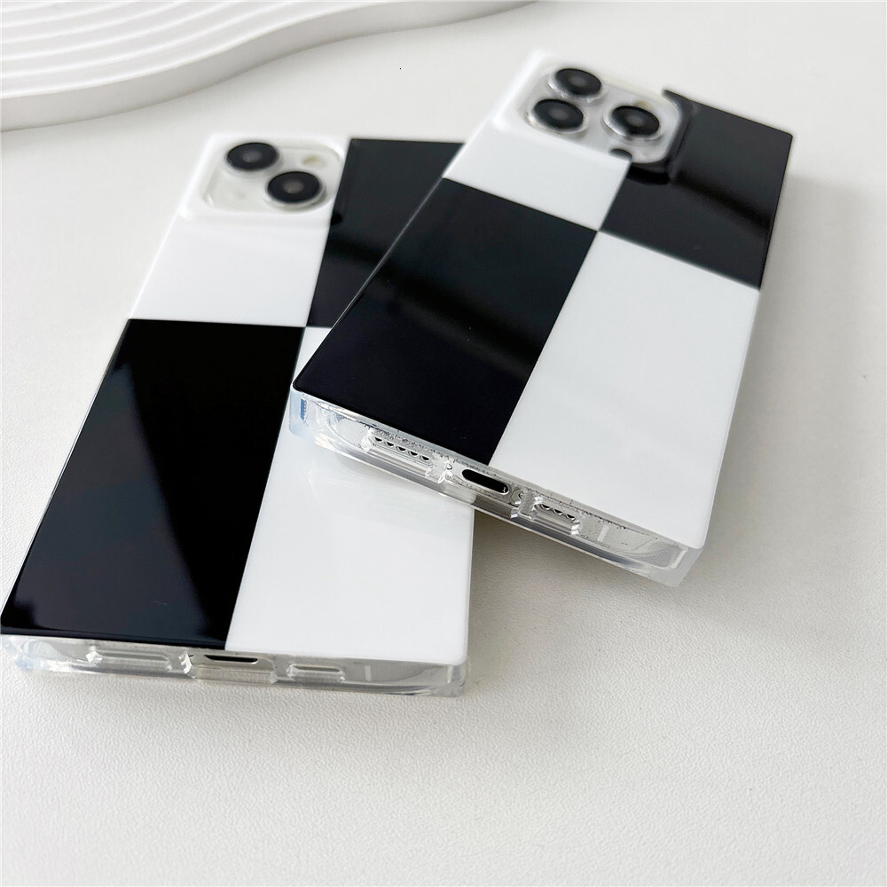 Black and White Large Plaid Phone Case Compatible with iPhone 17/16/15 Pro Max Niche Simple Square Case iPhone 14/13