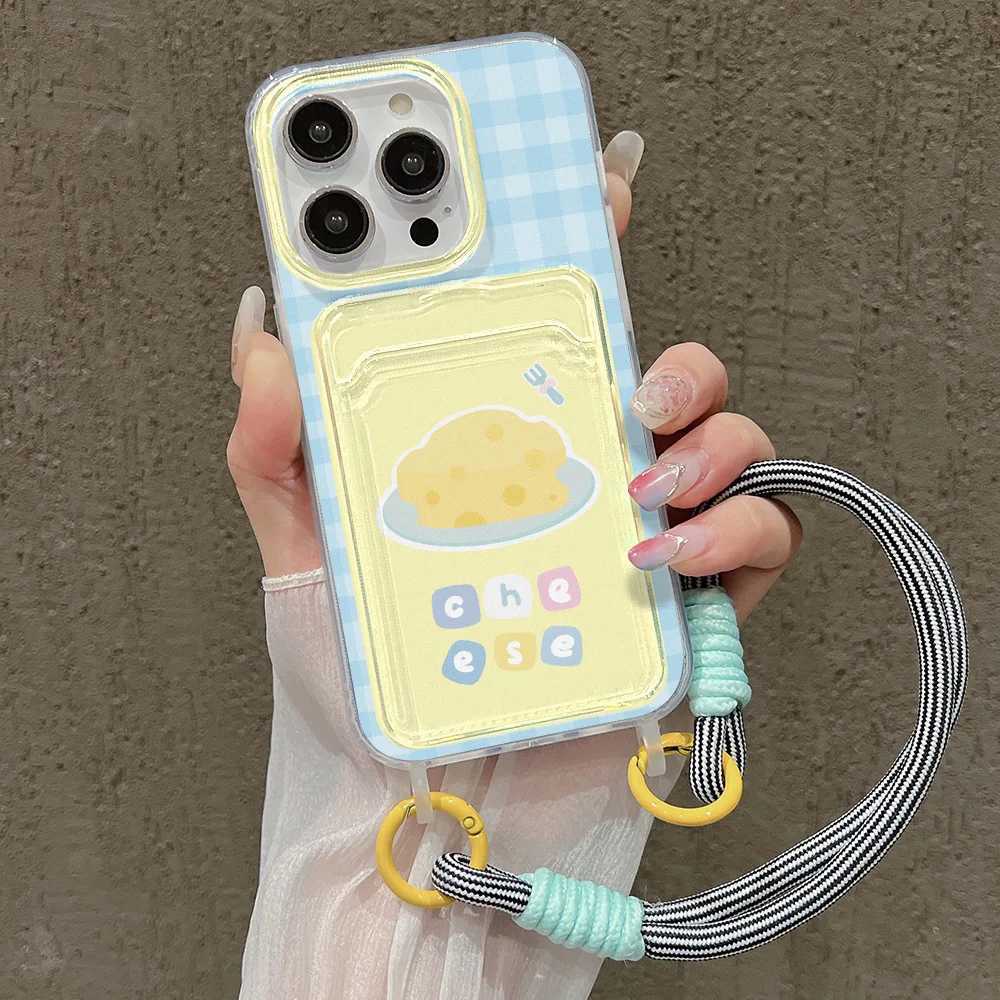 Cute Cheese Card Slot Bag Holder Phone Case For iPhone 15 16 Pro 13 11 12 14 Pro Max XR XS X 7 8 Plus SE 2020 Lanyard Soft Cover J251202