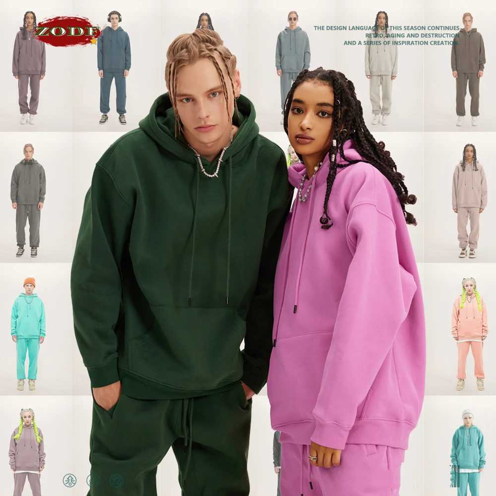 ZODF New Winter Men Basic Thick Fleece 345gsm Hoodies Casual Loose Hip Hop Unisex Hooded Sweatshirt Pullovers Tracksuits HY0010 J251203