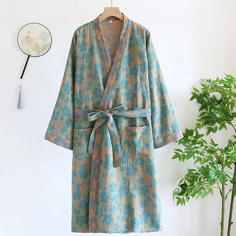 Pure Cotton Robe Womens Pajamas 3/4 Sleeve Spring Autumn Bathrobe Female Winter Morning Loose Home Wear Sleep Wedding Dress C251202