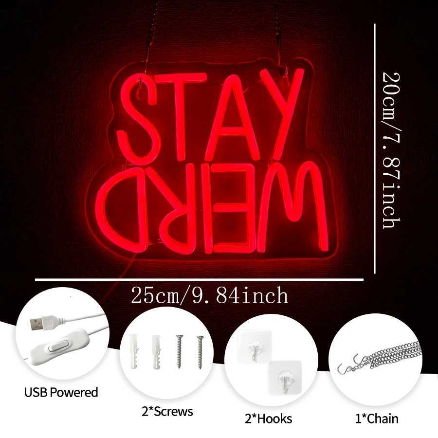 Stay Weird Led Neon Sign Red Led Letter Icon Used For Room Horror Cinema Haunted House Bar Club Decor Usb Powered H251201