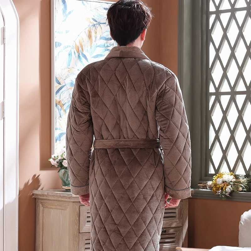 Mens Winter Plush Quilted Lengthened Shawl Bathrobe Home Clothes Long Sleeved Robe Coat men robe thick pijamas hombre robes 3XL C251202