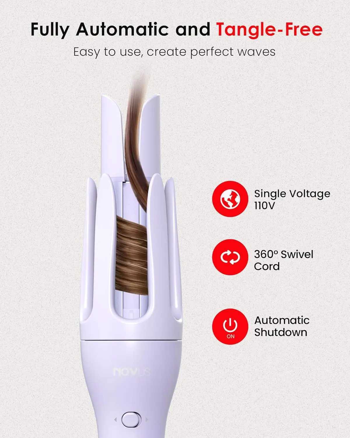 125 Inch Rotating Curling Iron for Effortless Waves and Beach Curls Auto Hair Curler with 60M Ions Anti-Scald Fast Heating fo C251202