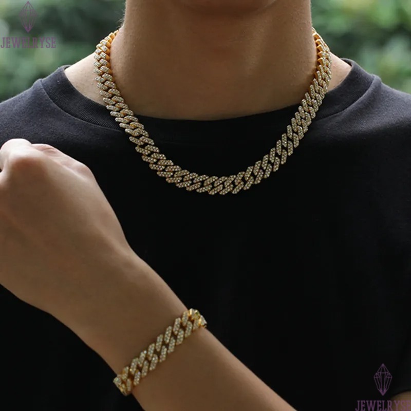 Hip Hop Diamond Iced Out Chains Necklaces Bracelets Jewelry Austrian Rhinestone Cuba Link For Men Unisex Party Gold Silver Chain Necklaces Choker Gift