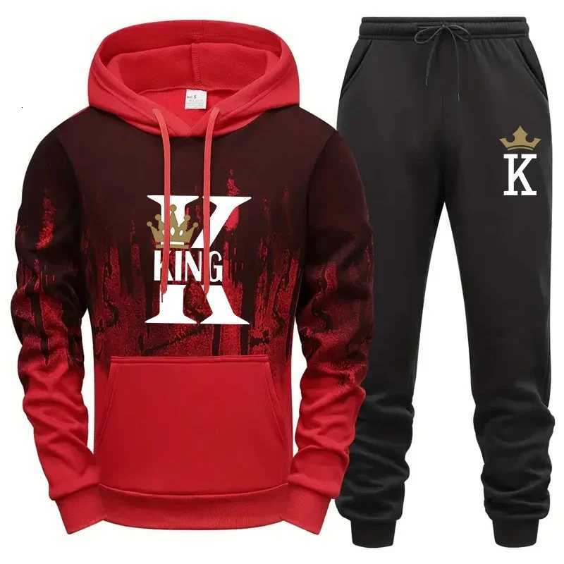 King Printing Mens Tracksuit Splash-ink Hooded Sweatshirts Outdoors Casual Sports Jogging Mens Clothing Single Piece Tops Pants W251202