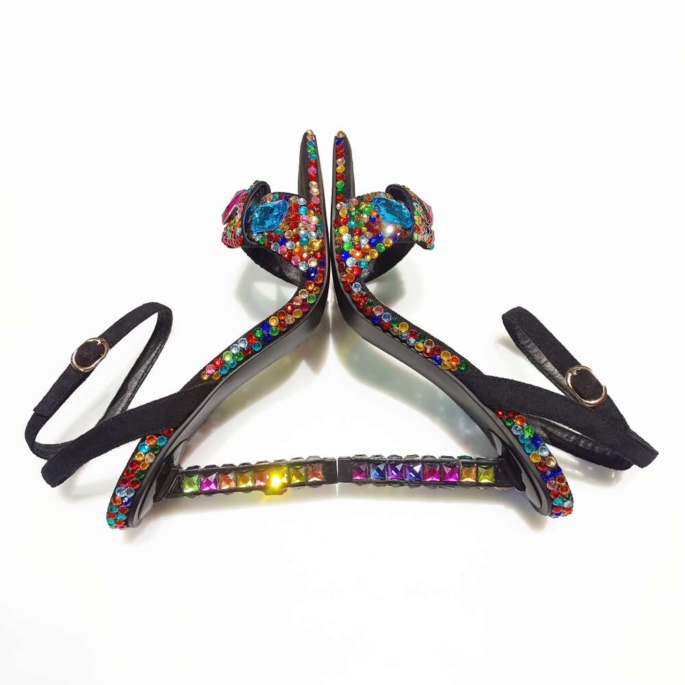 Women 2025 Sparkling Rhinestone Sandals Ultra High Stiletto Heels With Ankle Strap, Square Toe Multi Color Shimmering Design All Season Party, Shoppin
