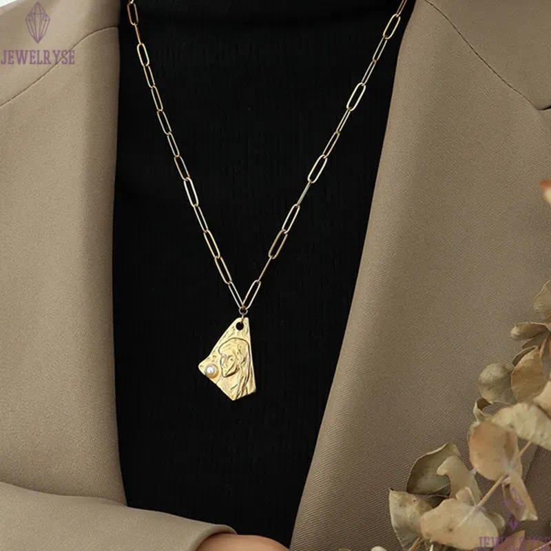 long 65cm chain portrait necklace designer for woman 18k gold sweater chain stainless steel pearl pendant necklaces daily outfit jewelry friend family