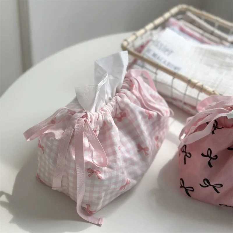 Creative Desktop Decoration Tissue Storage Bag Bow Mti pose Tissue Box Handbag Drawstring Storage Bag He H251201