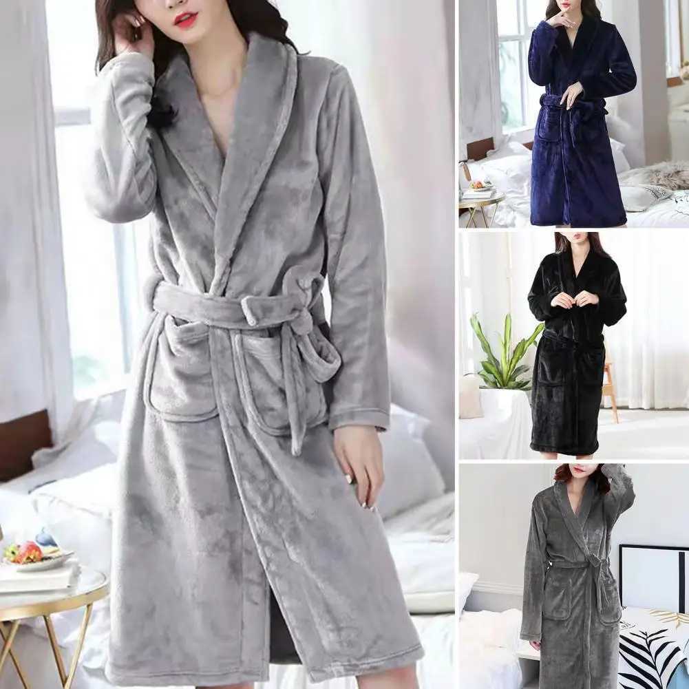 Men Bathrobe Winter Warm Hooded Long Sleeve Long Fleece Pocket Belt Solid Color Home Gown Sleepwear Winter Loungewear Sleepwear C251202