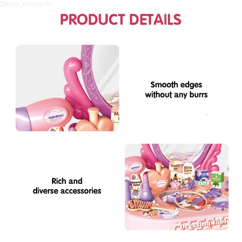 Disney Childrens Play house Toy Girl Simulated Dressing Table DIY table and stickers Girl pretending makeup toy gift for kid H251202