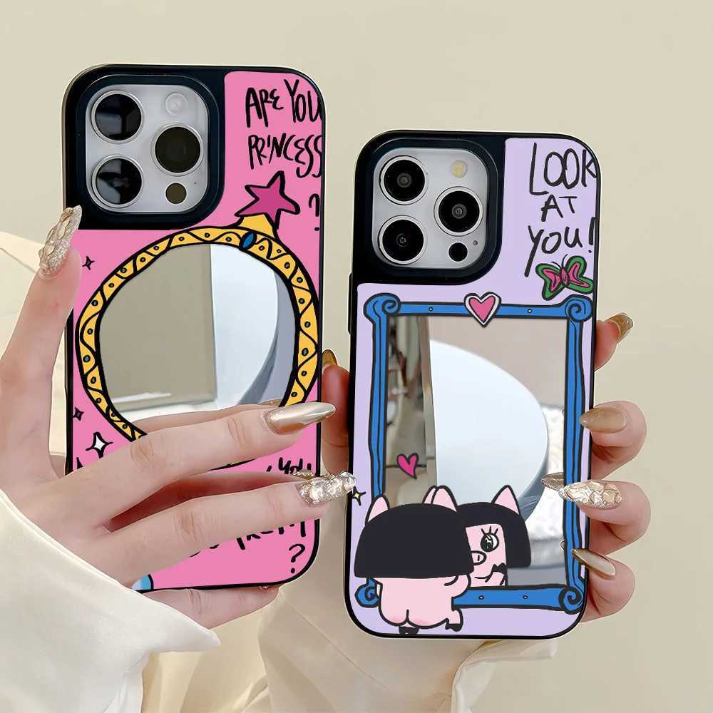 Black Edge Mirror Phone Case For iPhone 11 Case iPhone 16 13 15 17 12 14 Pro Max Soft Silicone Shockproof Cute Cartoon Cover J251202