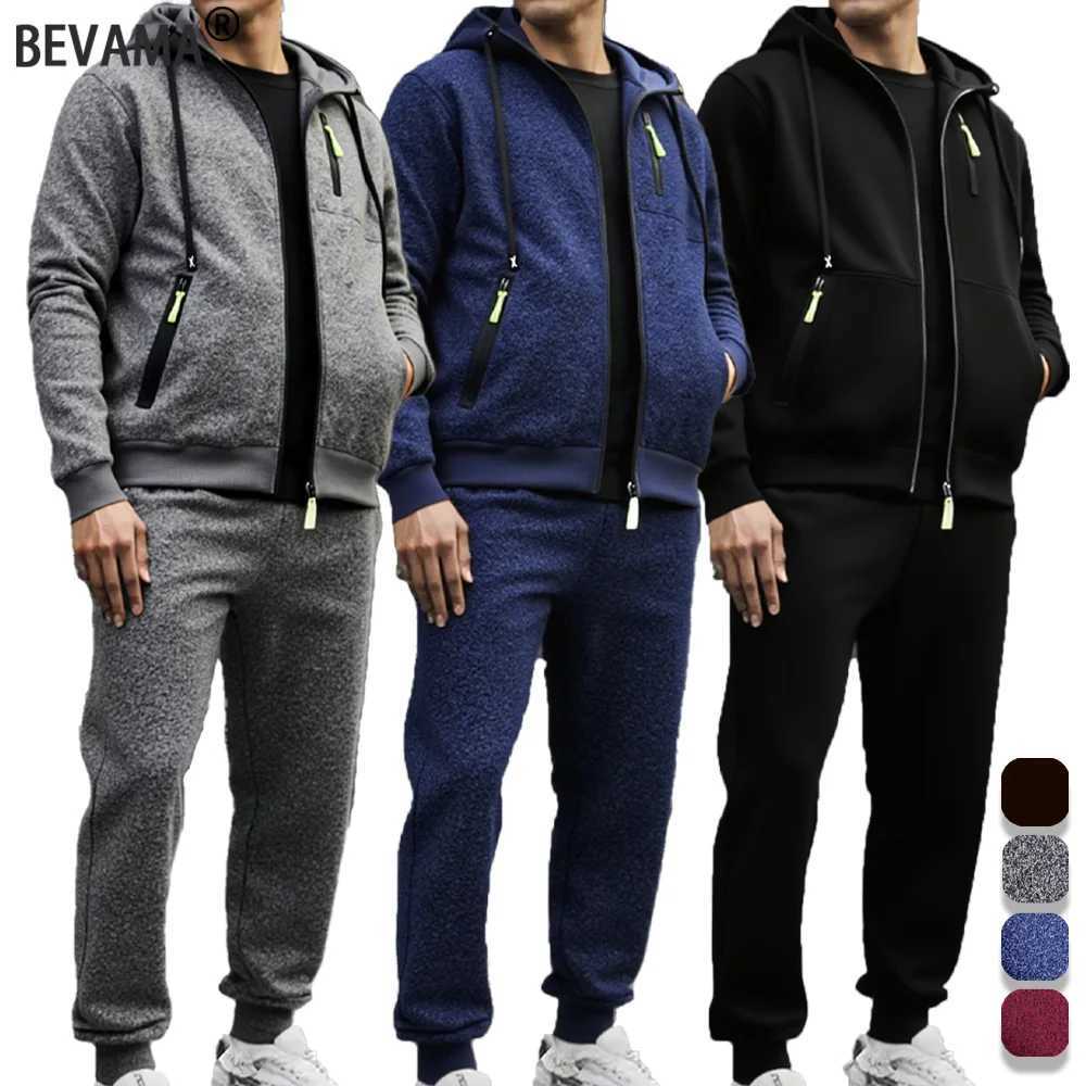 Autumn Mens Sportswear Solid Color Solid Color Zipper Hooded Pocket Jacket and Drawstring Trousers New Sports Clothing Set W251202